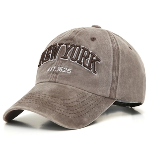 Vintage washed cotton baseball cap with New York 1625 embroidery shown from a 45-degree angle