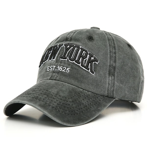 Vintage washed grey cotton baseball cap with New York 1625 embroidery for men and women