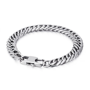Men Curb Chain Bracelet Stainless Steel Square Clasp Geometric Polished Hip Hop Punk Fashion Jewelry Accessories