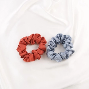 Premium 19mm mulberry silk hair scrunchies in terracotta and grey blue colors
