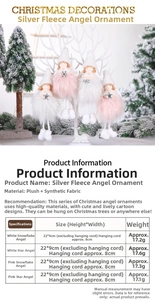 Detail showing plush Christmas angel pendant dimensions and soft synthetic fabric texture