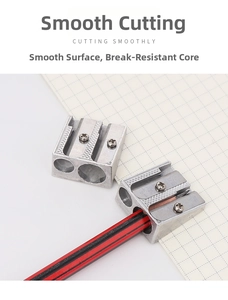 Dual-hole aluminum alloy pencil sharpener with wood pencil on a minimalist desk