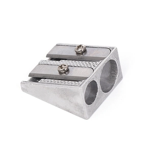 Dual-hole silver aluminum alloy wedge pencil sharpener with non-slip metal texture
