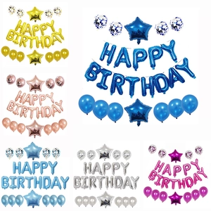 Happy Birthday Balloon Set Metallic Foil Letter Star Balloons And Confetti Latex Balloons For Birthday Party Decorations