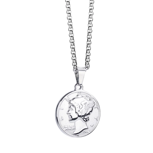 Vintage titanium steel coin necklace featuring a silver Liberty embossed round pendant