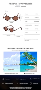 Detailed size specifications and UV protection features for round steampunk sunglasses