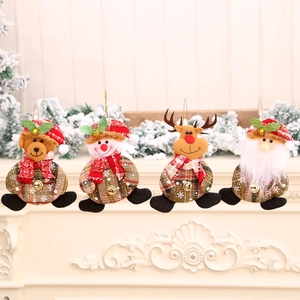 Christmas Hanging Ornaments Plush Fabric Checkered Santa Snowman Reindeer Bear With Bell Festive Tree Holiday Decor