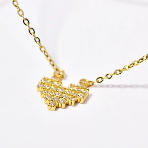 Sparkling 14K gold plated S925 silver heart necklace with zircon pendant for women