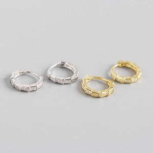 Geometric Segmented Huggie Hoop Earrings 925 Sterling Silver Micro Pave Cubic Zirconia Bamboo Style For Women Elegant