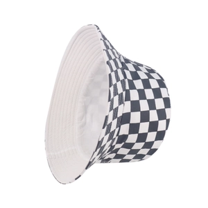 Classic black and white checkerboard bucket hat made of sturdy canvas for sun protection