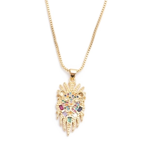 Hip Hop Lion Head Pendant Necklace Micro Inlaid Colorful Zircon Gold Plated Copper Box Chain Fashion Jewelry For Women