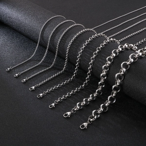 Various sizes of polished stainless steel O-chain necklaces with lobster clasps for jewelry