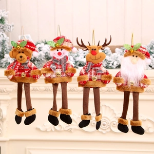 Christmas Hanging Ornaments Plush Red Plaid Long Leg Dolls With Golden Bells For Tree Decoration Santa Snowman Deer Bear