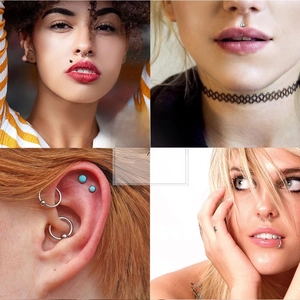 Stainless steel body piercing jewelry set including nose rings and blue beaded studs