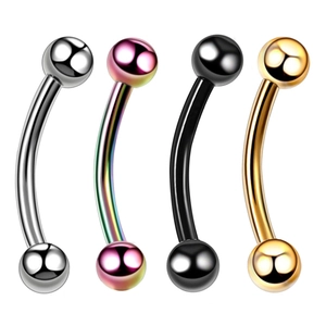 Set of four stainless steel curved barbells in silver, rainbow, black, and gold colors