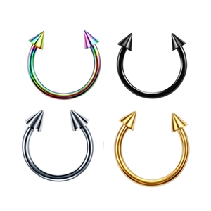 Set of 4 stainless steel horseshoe nose rings with cone ends in multi-color finishes