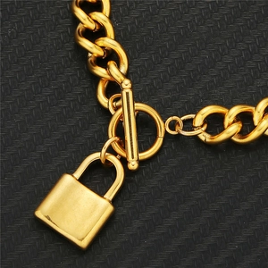 Hip hop gold stainless steel cuban chain bracelet with padlock pendant and OT clasp