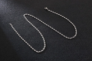 Detailed view of silver stainless steel chain necklace with lobster clasp closure