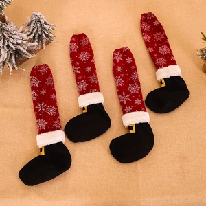 Christmas snowflake table chair leg covers set of 4 in red and black flannel with gold buckle