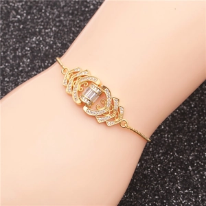 Adjustable gold plated bracelet with pavé cubic zirconia for women on hand