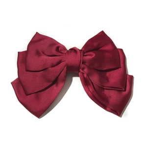 Elegance wine red satin layered bow hair clip with polished silky texture for women