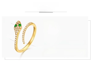 Detailed specs of S925 sterling silver snake ring with green zircon eyes and white stones