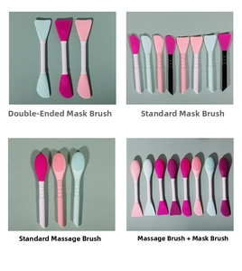 Detail of dual-ended silicone mask brushes and facial cleaning tools in various colors