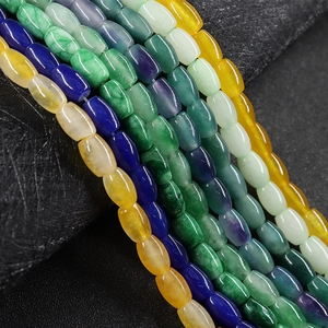 Polished natural jade 8x12mm oval rice beads in multiple colors for DIY jewelry making