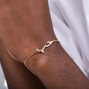 Arabic Letter Love Declaration Bracelet Copper Micro Pave Zircon Adjustable Chain Jewelry For Women