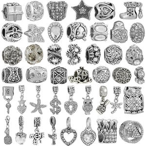 Silver owl and heart alloy charms with sparkling rhinestones for DIY jewelry making