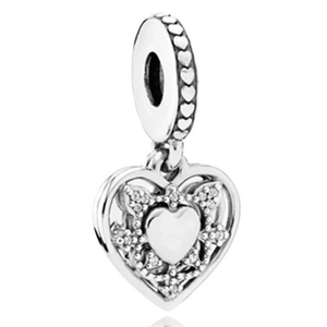 Silver snowflake heart charm with sparkling pavé crystals for charm bracelets