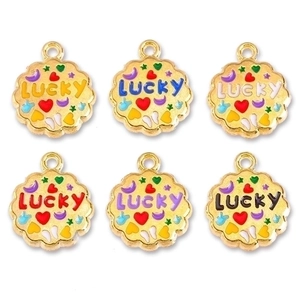 Set of six gold alloy Lucky flower charms with colorful enamel filling for DIY jewelry