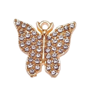 Sparkling zircon butterfly pendant in gold-plated metal for DIY jewelry making