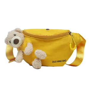 Sac banane en toile jaune pour filles avec sangle réglable et ours en peluche mignon