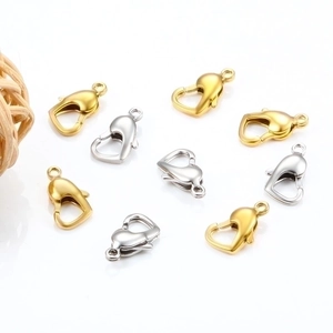 Golden and silver heart-shaped lobster clasps for DIY necklace and bracelet jewelry