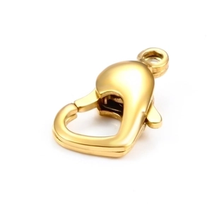 Polished gold heart lobster clasp in stainless steel for jewelry making and DIY crafts