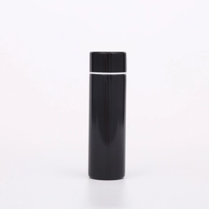Mini stainless steel black insulated thermos bottle with elegant glossy piano finish