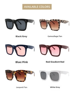 Verfügbare Farben der quadratischen Oversize-Sonnenbrille mit schicken Silbernieten-Details