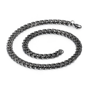 Men's retro gunmetal stainless steel Cuban link necklace with lobster clasp on white background