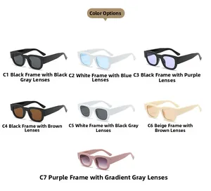 Présentation matricielle de lunettes de soleil vintage carrées en sept couleurs variées