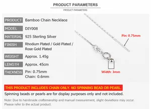 Detailed specs of S925 sterling silver adjustable 45cm bamboo chain with needle end