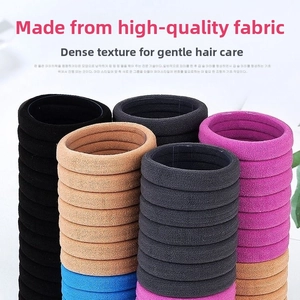 Macro shot of colorful seamless nylon hair ties showing thick elastic fabric texture