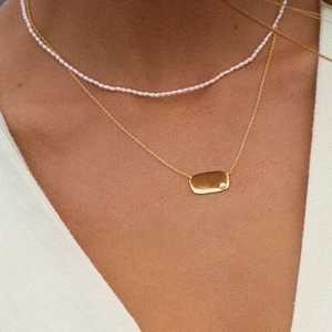 Baroque pearl necklace and pink seed bead chain layered set in S925 sterling silver