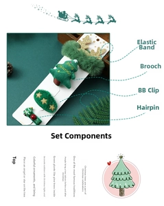 Detailed Christmas hair accessory set with elk antler bands and embroidered tree brooch