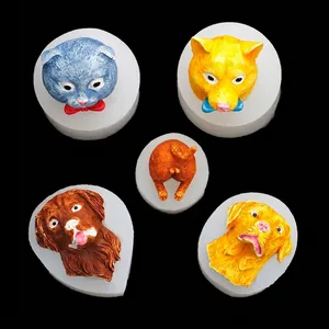 Silicone Animal Molds Cute Cat And Dog Head Shape For Chocolate Fondant Candy Soap Candle Making Plaster DIY Crafting