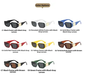 Lunettes de soleil rectangulaires en 8 couleurs avec détails en métal doré et monture