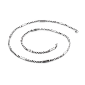 Minimalist silver stainless steel box chain necklace with cylindrical accents for men