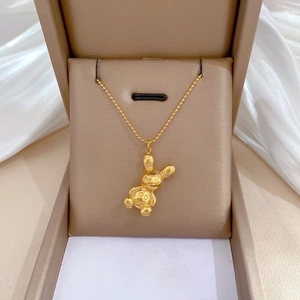 Bunny Pendant Necklace Stereo Rabbit Gold Plated Stainless Steel Clavicle Bead Chain Jewelry For Women Girls
