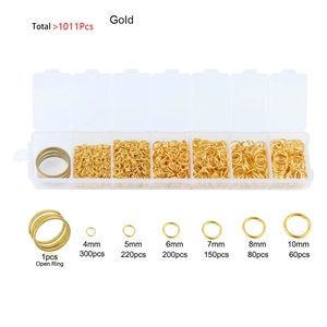 1011pcs gold jump ring and lobster clasp jewelry making kit in transparent storage box