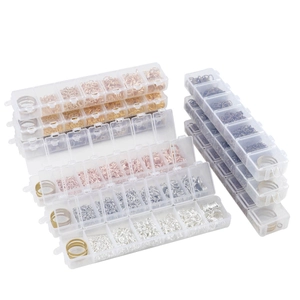 DIY jewelry making kit with various metal jump rings in a 7-compartment storage box